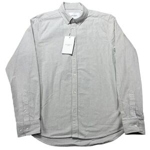 Les Deux Shirt Mens Medium White Stripe Oxford Long‎ Sleeve Button Kristian NEW